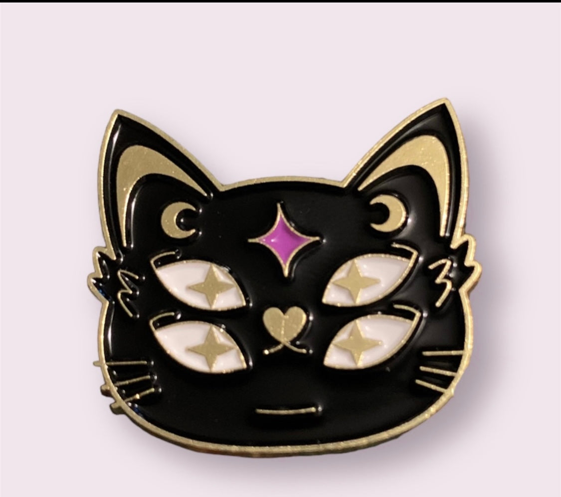 Lunar black cat enamel pin