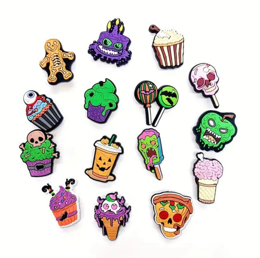 15 piece Horror and spooky croc shoe charms